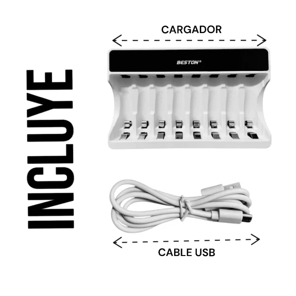 Cargador inteligente de pilas Beston - 8 puertos AA AAA - Imagen 2