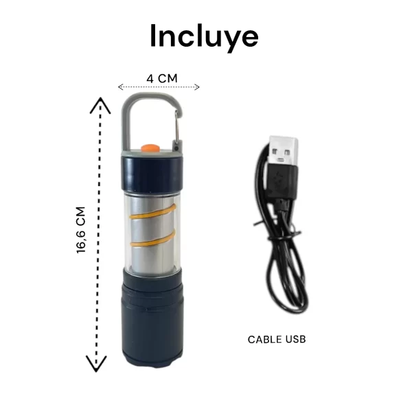 Mini Linterna/Lámpara con Zoom Recargable 3 Modos  160 Lúmenes - Imagen 2